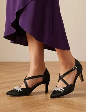 Leather Embellished Stiletto Heel Court Shoes Black female - Jones Bootmaker - FashionsVida