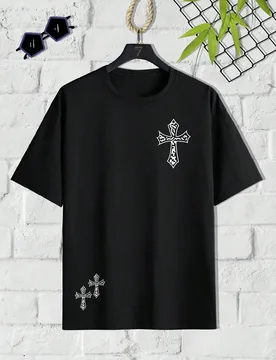 Camiseta negra de verano con cruz para adolescente - Shein - FashionsVida