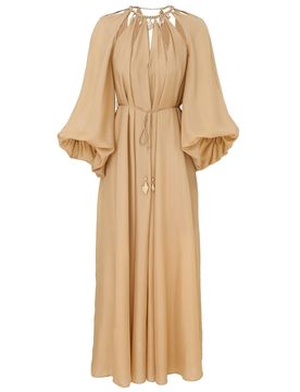 Silk Mini Dress with Billow Sleeves and Adjustable Chain