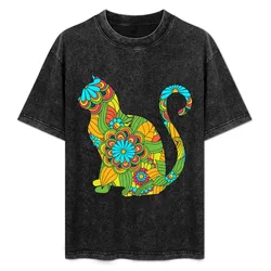 Cat In the mandala T-Shirt Fashion Casual Short Sleeve Top