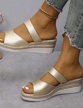Sandalias tipo slide de cuña con plataforma y suela gruesa para mujer, nuevas de verano, de ante beige, de una tira, minimalistas y versátiles, para - Shein - FashionsVida
