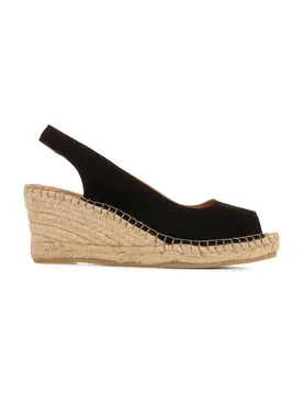 Standard Fit Suede Wedge Open Toe Espadrilles Black female - Jones Bootmaker - FashionsVida