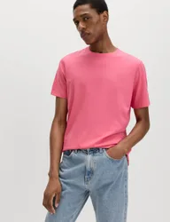 Pure Cotton Regular Fit Crew Neck T-Shirt Pink male