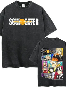 Washed Vintage Anime Soul Eater Graphic T-shirt Men's Clothing Retro Manga T Shirts Men Women Fashion Casual Oversized T-shirts - Aliexpress - FashionsVida