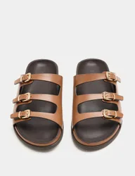 Triple Buckle Footbed Sandals Tan female
