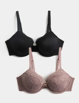 Pack Jasmine Lace Wired Demi Cup Bras (A-E) Praline female - M&S - FashionsVida