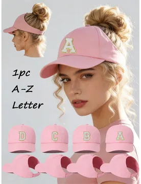 Pieza Gorra de béisbol con letra personalizada A-Z para mujer, gorra informal con moño desordenado, gorra transpirable para protección solar, gorra - Shein - FashionsVida