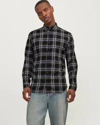 Camicia nera in flanella di cotone a fantasia check arancio slim-fit