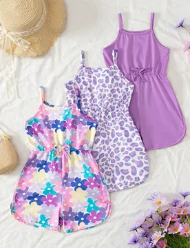 Conjunto de 3 piezas: Mono informal sin mangas, shorts versátiles y conjunto de vacaciones refrescante para el verano para niñas - Shein - FashionsVida