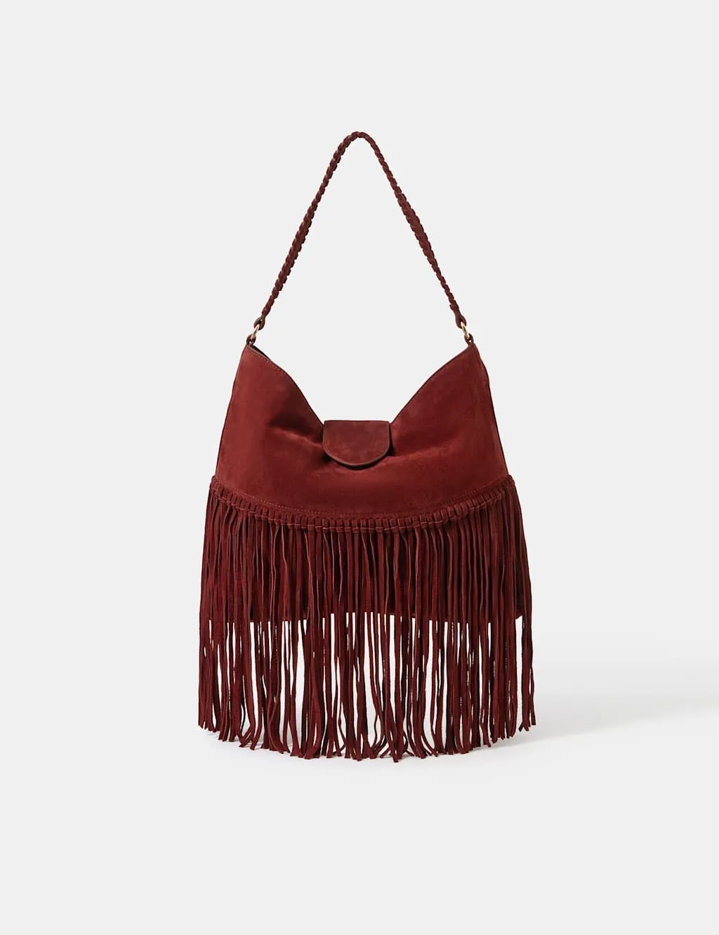 Suede Fringed Shoulder Bag Burgundy female - Accessorize - FashionsVida