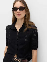 Cotton Blend Open Stitch Cardigan Midnight Navy female
