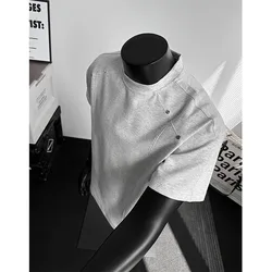 Summer Men's Rivet-structured Patchwork Cotton Short-Sleeved Shirt T-Shirt