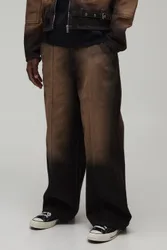 Herren Weite Rigid Bleach-Washed Denim-Hose Brown Größe 30R