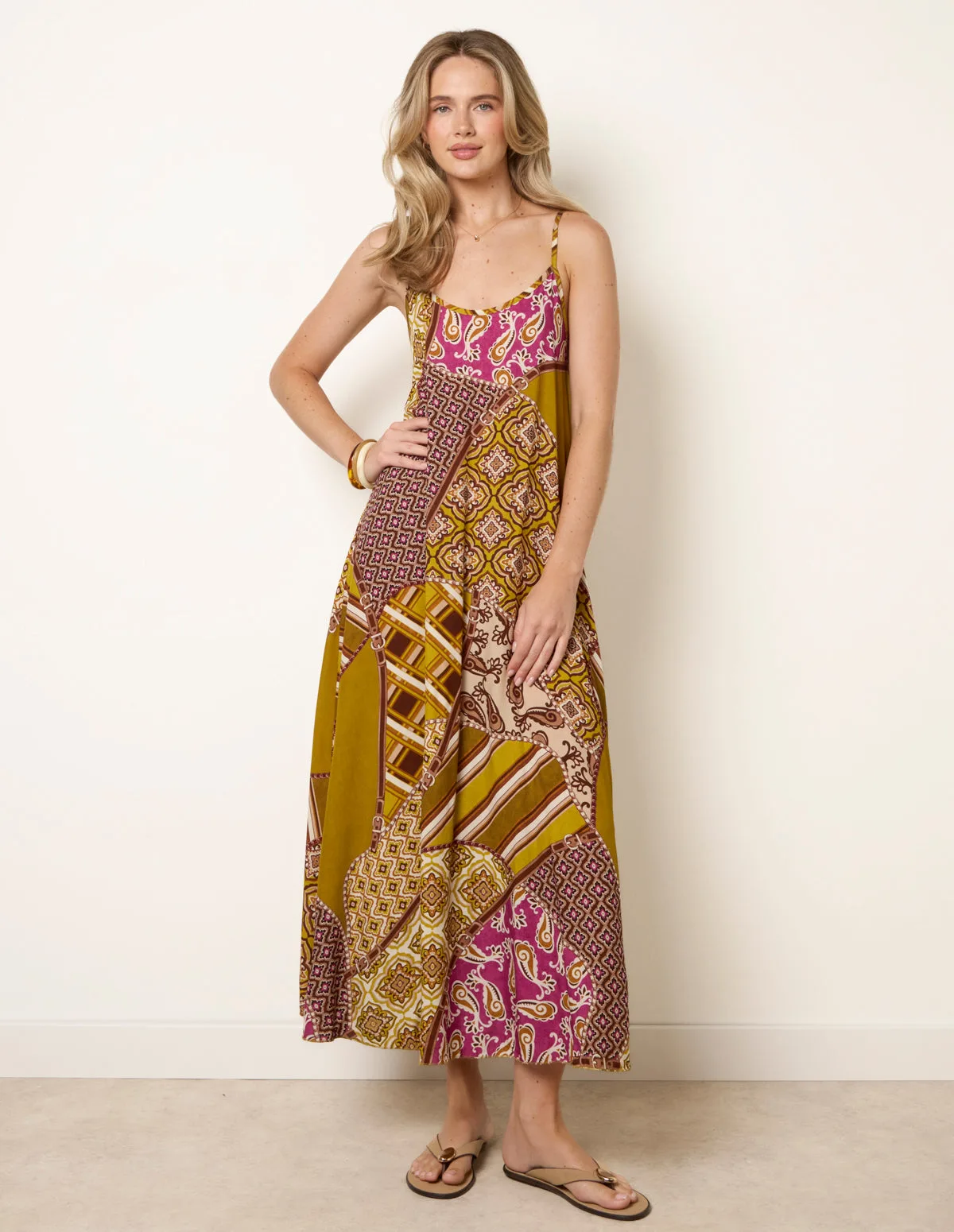 Patchwork Printed Transitional Print Dress - ONE / GREEN - female - Blue Vanilla - FashionsVida