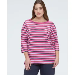 Camiseta de mujer de punto de rayas multicolor