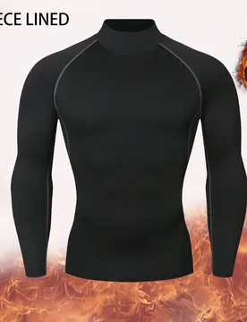 Jersey de cuello alto de manga larga con forro térmico, ligero, elástico, ajustado al Body, capa base cálida para deportes al aire libre, correr, e - Shein - FashionsVida