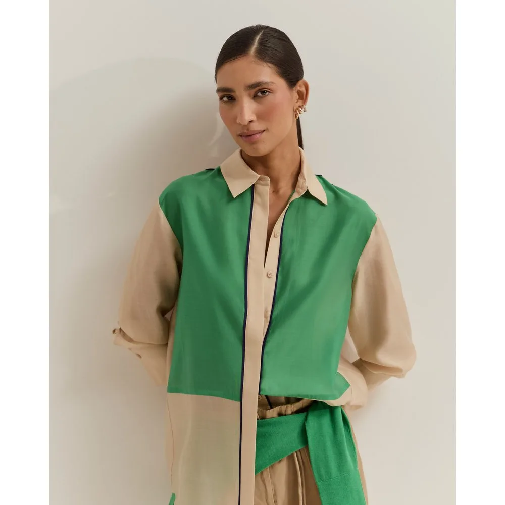 Camisa de mujer con bloques de color en lyocell - Lion of Porches - FashionsVida