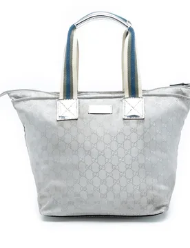 Pre-Owned Womens Gg Canvas Web Tote - Light Grey Textile - One Size - Gucci - FashionsVida