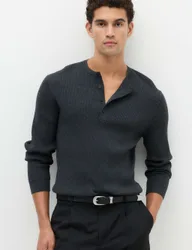 Cotton Blend Smart Henley Jumper Charcoal Mix male