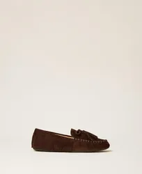Mocassins en cuir velours avec franges
