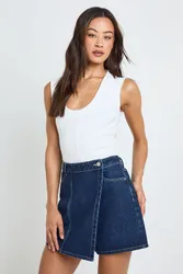 Womens Tall Wrap Front Denim Skort - Indigo Blue Cotton - Size 16 Uk