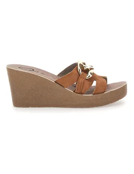 Sandali cuoio con zeppa e catena decorativa 106 37 - GAIA MANIA - FashionsVida
