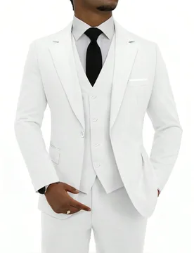 Conjunto de 3 piezas de moda para hombre de unicolor ajustado con elástico, incluye chaqueta, chaleco y pantalones, atuendo formal para trabajo y cen - Shein - FashionsVida