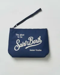 Pochette Aline blu in nylon con scritta logo in contrasto
