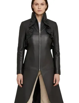 Women's Goth Leather High Collar Victorian Flare Tailcoat - Telemark in Black Size: 20 - Black - Size: 20 - Infinity Leather - FashionsVida