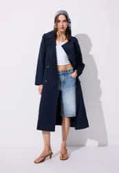 Langer, fließender Trenchcoat Marineblau S