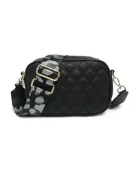 Women's Double Top Zipped Sections Canvas Strap Cross Body Bag in Black - Black - Size: One Size
