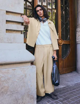 Pantalon Super Baggy Fit Semijogger Plissé L Sable - Bershka - FashionsVida