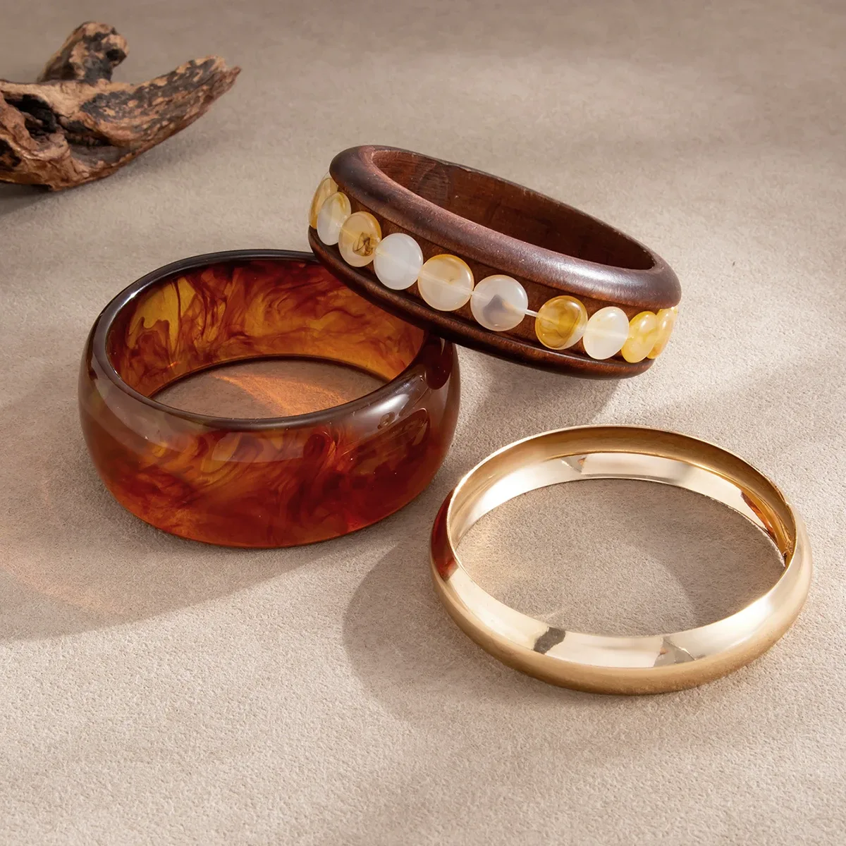 Salircon 3Pcs/Set Retro Punk Stackable Chunky Acrylic Wide Bangle Bracelet for Women Creative Multi Layer Wood Bangle Jewelry - Aliexpress - FashionsVida