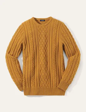 Aran-Pullover, , Farbe Gelb, 58/60, feine Wollmischung aufwendiger Strukturstrick Herren - Walbusch - FashionsVida