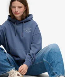 Superdry Damen Luxe Casual Kapuzenpullover Lockere Passform Blue - Größe: 42