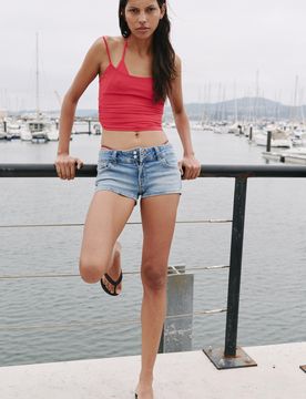Mini Shorts Di Jeans Con Doppi Bottoni