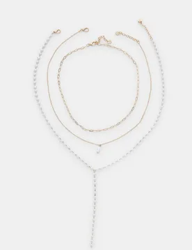 Er-Set Lariat-Halsketten mit Kunstperlen Goldfarben OS - Stradivarius - FashionsVida