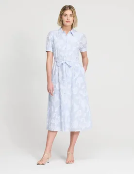 Pure Cotton Floral Midi Shirt Dress Blue Mix female - Finery London - FashionsVida