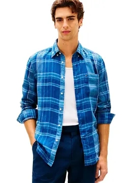 Camicia A Maniche Lunghe Mw0mw2399 Linen Brisk Blue / Check M