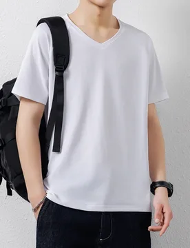 Summer Men's Silk-Textured Fashion Casual Solid Color Multi-Functional Short-Sleeved V-Neck T-Shirt Quick-Dry Breathable - Aliexpress - FashionsVida