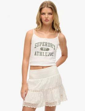 Superdry Damen Spitzenbesatz Ibiza Minirock Mit Spitzenmix, Weiß, Größe: 36