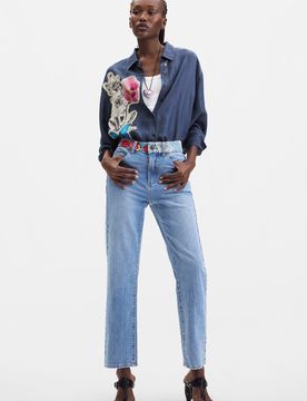 Jean droit, , Coton, Bleu, 34