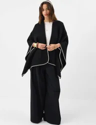 Whipstitch Knitted Poncho Black female