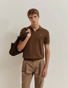 Polo de manga corta de hombre en seda y algodón - Lion of Porches - FashionsVida