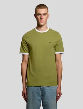 Men's Ringer Cotton Crew Neck T-Shirt in Green - Lyle & Scott - FashionsVida