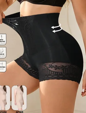 Bragas moldeadoras de cintura alta con control de abdomen para mujer, bragas con ribete de encaje, soporte para levantamiento de glúteos, moldeador d - Shein - FashionsVida