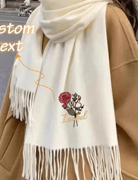 Pieza Bufanda de cachemira sintética con flores de cumpleaños personalizadas y coloridas con borlas, bufanda de cachemira sintética de unicolor y c - Shein - FashionsVida