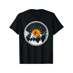 Mountain Biking Sunset Landscape Graphic Tee Unisex Cotton Crew Neck Casual T-Shirt for Cycling