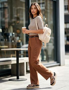 T-shirt in cotone a righe - nude