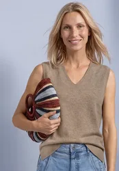 Pullunder mit V-Neck in Unifarbe female Beige